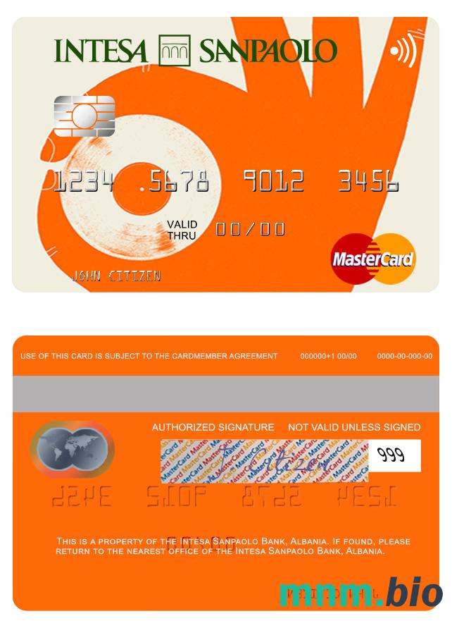 Albania Intesa Sanpaolo Bank przykład karty mastercard w formacie PSD